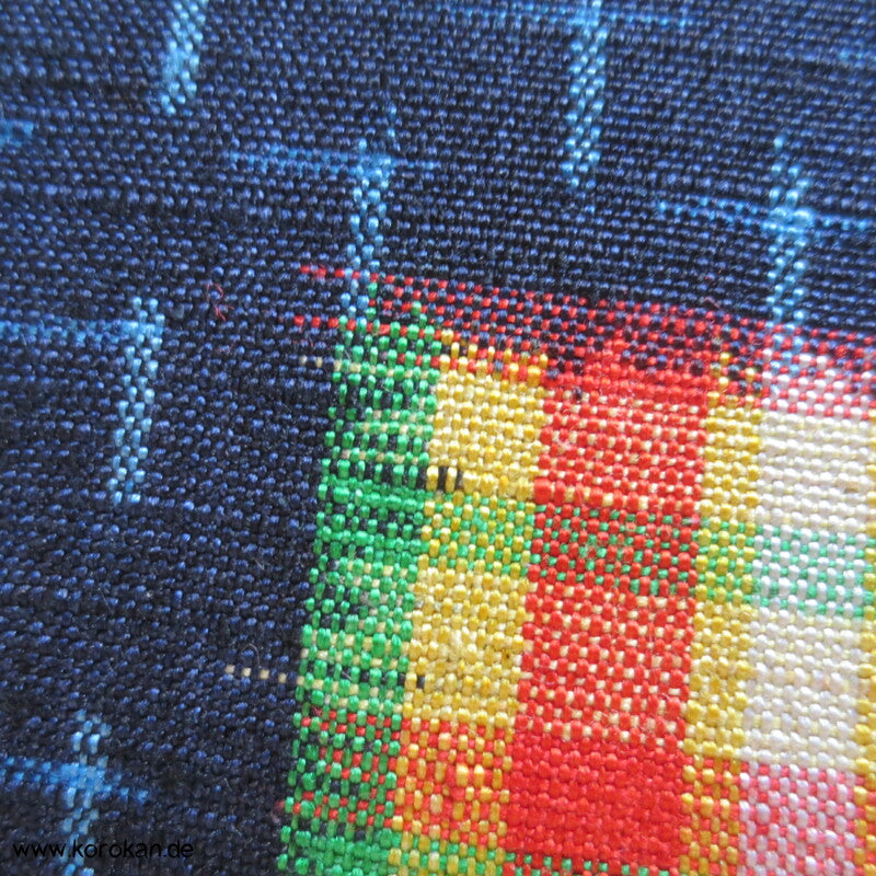 regenbogenbunte Rechtecke Kasuri Tsumugi Kimono Seide