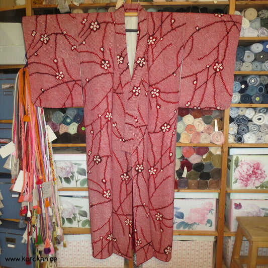 Komon Kimono Full Shibori Seiden Ume Blütenzweige