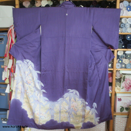 Bambuswald und Päonien lila Iro Tomesode Kimono