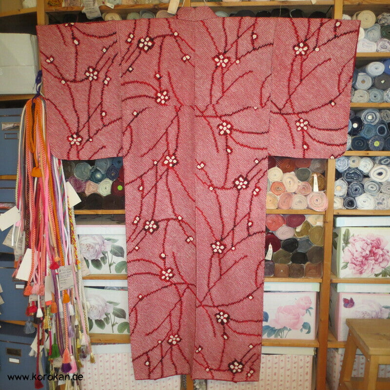 Komon Kimono Full Shibori Seiden Ume Blütenzweige