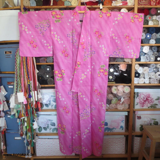 Yukata Kimono, reine Baumwolle, rosa Asagao und Kikiyo, Sakura Blumen