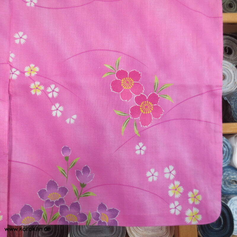 Yukata Kimono, reine Baumwolle, rosa Asagao und Kikiyo, Sakura Blumen