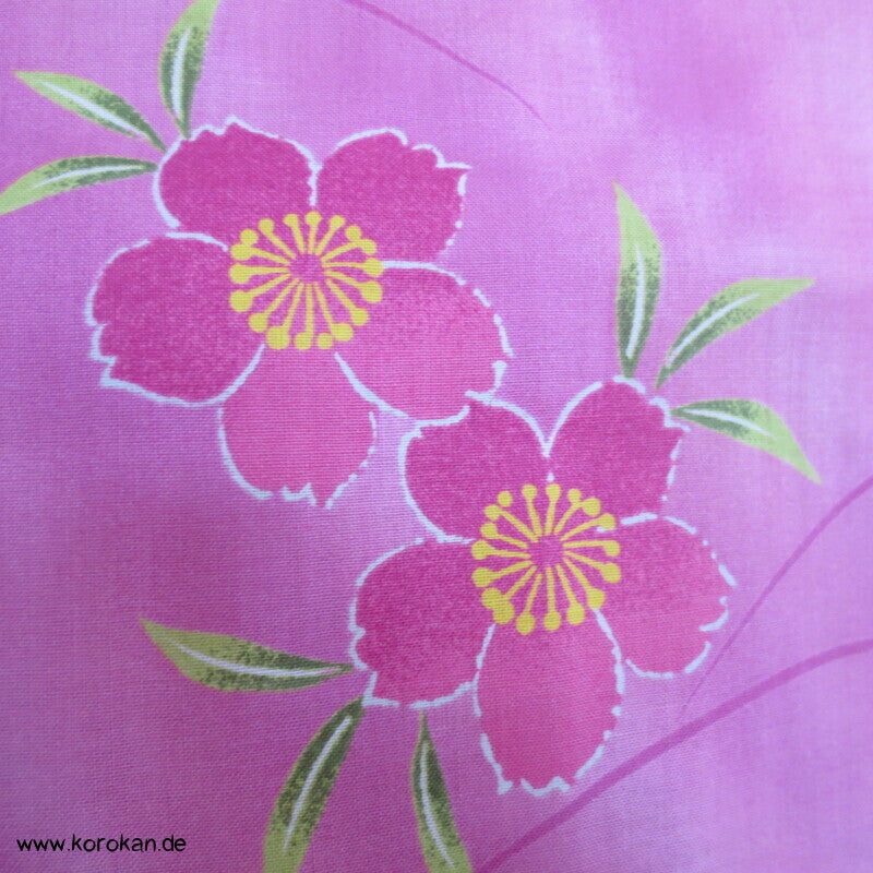 Yukata Kimono, reine Baumwolle, rosa Asagao und Kikiyo, Sakura Blumen