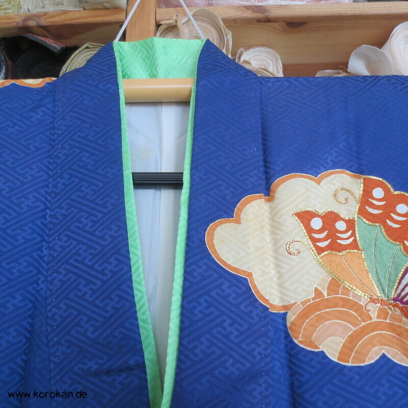 Schmetterlingen auf kobaltblau Homongi Kimono, teilbestickt