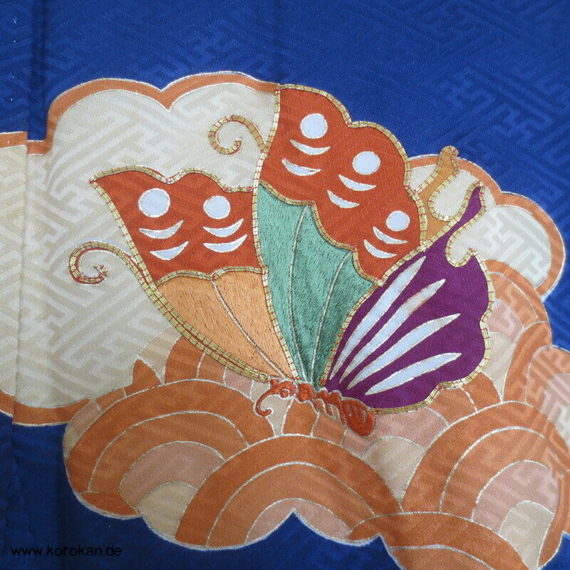 Schmetterlingen auf kobaltblau Homongi Kimono, teilbestickt