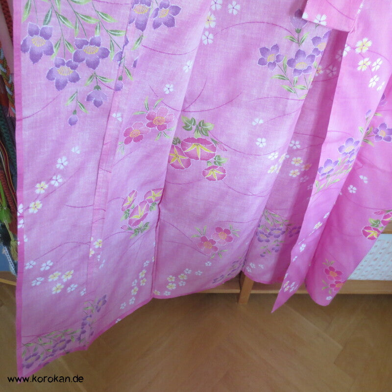 Yukata Kimono, reine Baumwolle, rosa Asagao und Kikiyo, Sakura Blumen
