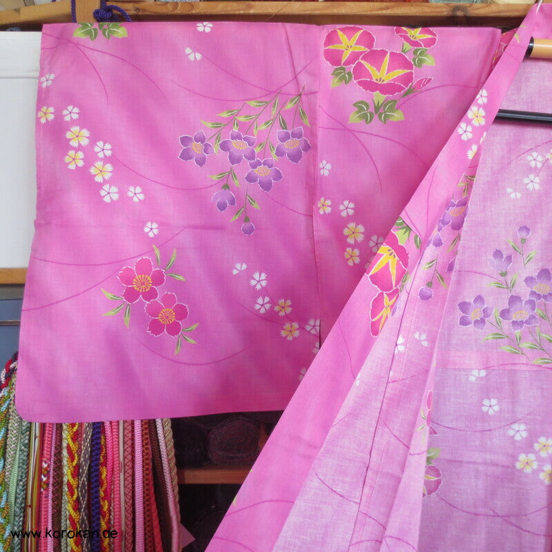Yukata Kimono, reine Baumwolle, rosa Asagao und Kikiyo, Sakura Blumen
