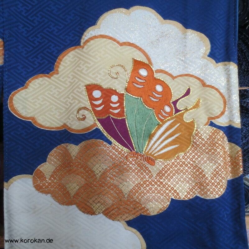 Schmetterlingen auf kobaltblau Homongi Kimono, teilbestickt