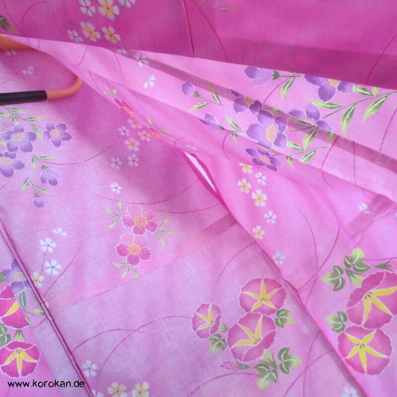 Yukata Kimono, reine Baumwolle, rosa Asagao und Kikiyo, Sakura Blumen