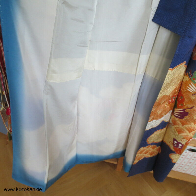 Schmetterlingen auf kobaltblau Homongi Kimono, teilbestickt