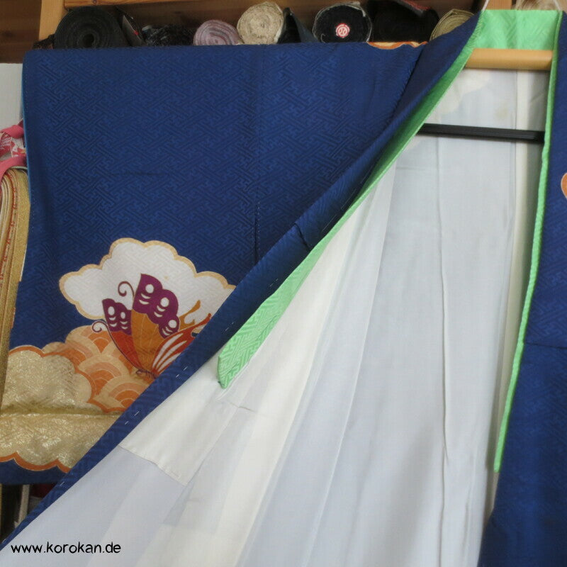 Schmetterlingen auf kobaltblau Homongi Kimono, teilbestickt