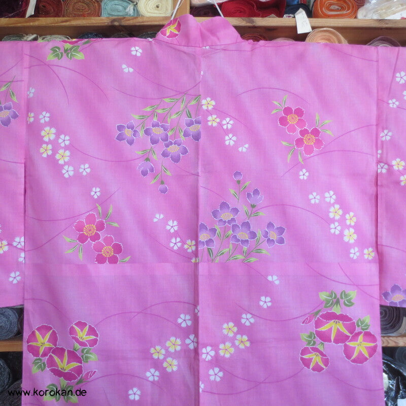 Yukata Kimono, reine Baumwolle, rosa Asagao und Kikiyo, Sakura Blumen