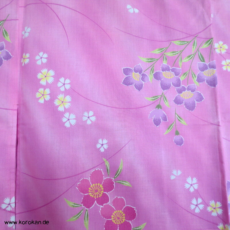 Yukata Kimono, reine Baumwolle, rosa Asagao und Kikiyo, Sakura Blumen