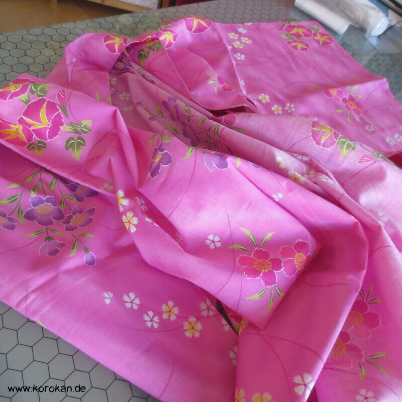 Yukata Kimono, reine Baumwolle, rosa Asagao und Kikiyo, Sakura Blumen