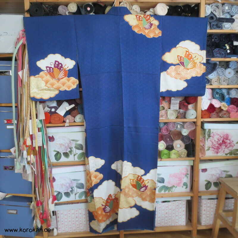 Schmetterlingen auf kobaltblau Homongi Kimono, teilbestickt