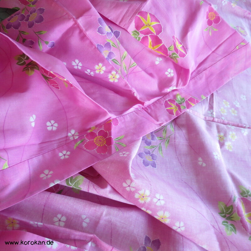 Yukata Kimono, reine Baumwolle, rosa Asagao und Kikiyo, Sakura Blumen