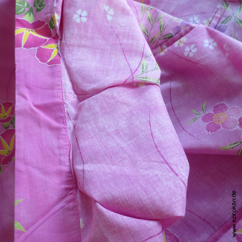 Yukata Kimono, reine Baumwolle, rosa Asagao und Kikiyo, Sakura Blumen