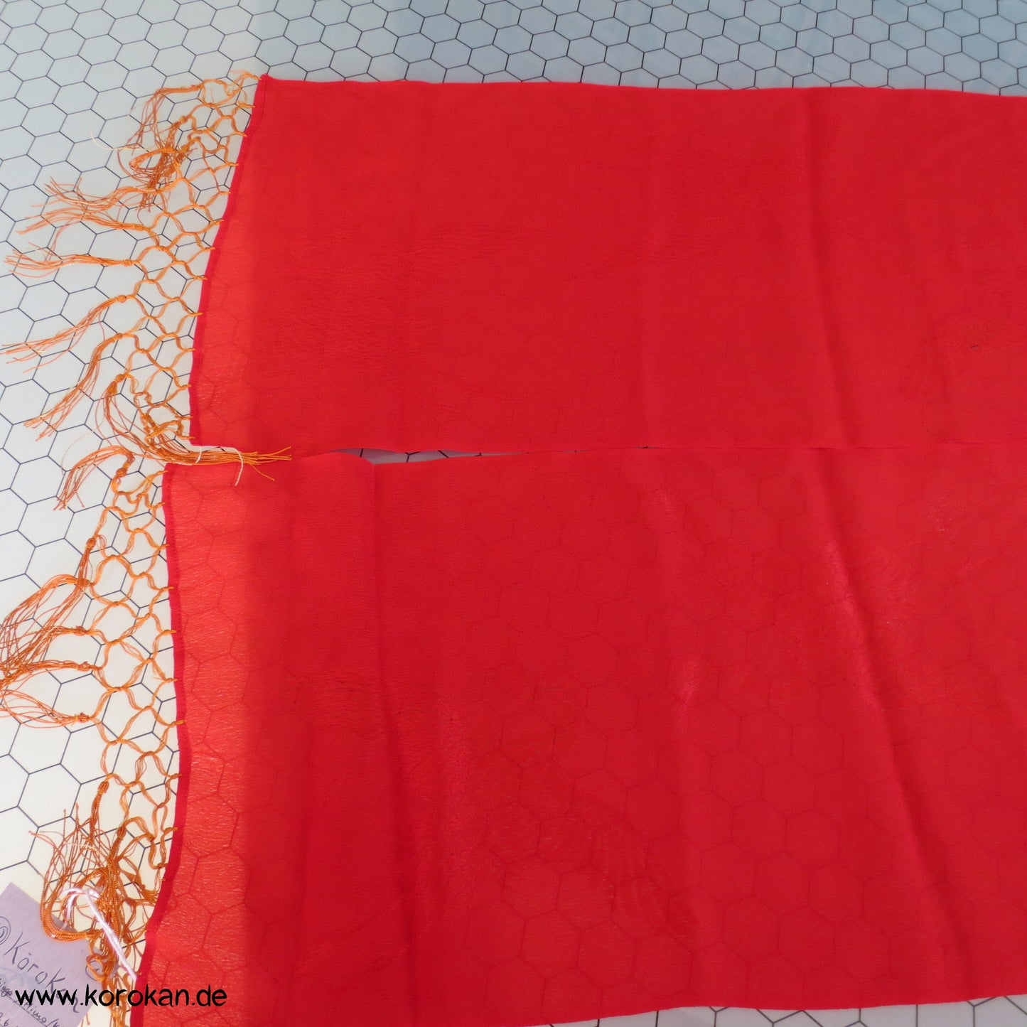 japanisches Shigoki - Kimono Bindeband - Seidentuch mit Fransen, eingewebtes Muster