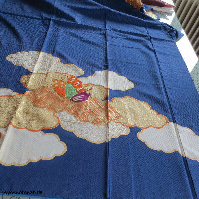 Schmetterlingen auf kobaltblau Homongi Kimono, teilbestickt
