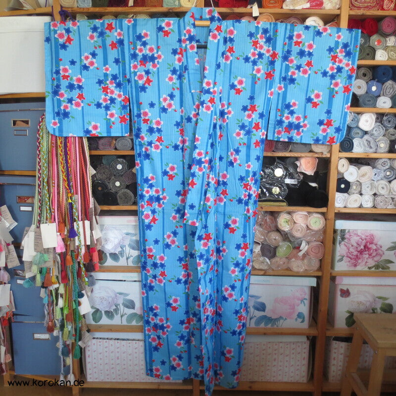 Streifen und Sakura Blüten Yukata Kimono, reine Baumwolle