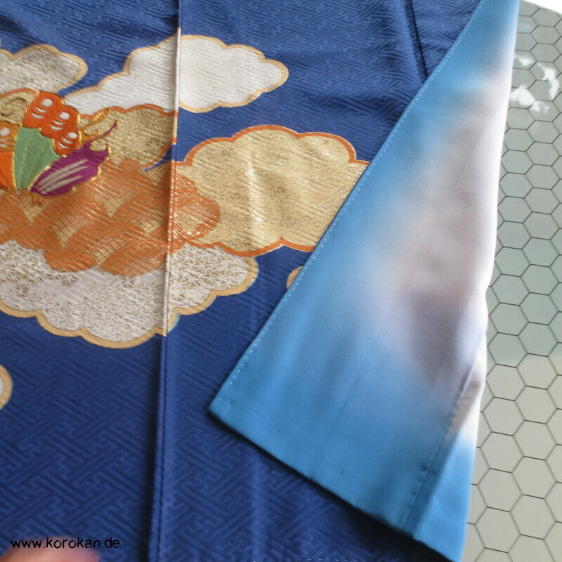 Schmetterlingen auf kobaltblau Homongi Kimono, teilbestickt