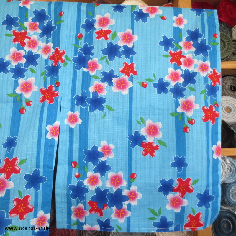 Streifen und Sakura Blüten Yukata Kimono, reine Baumwolle