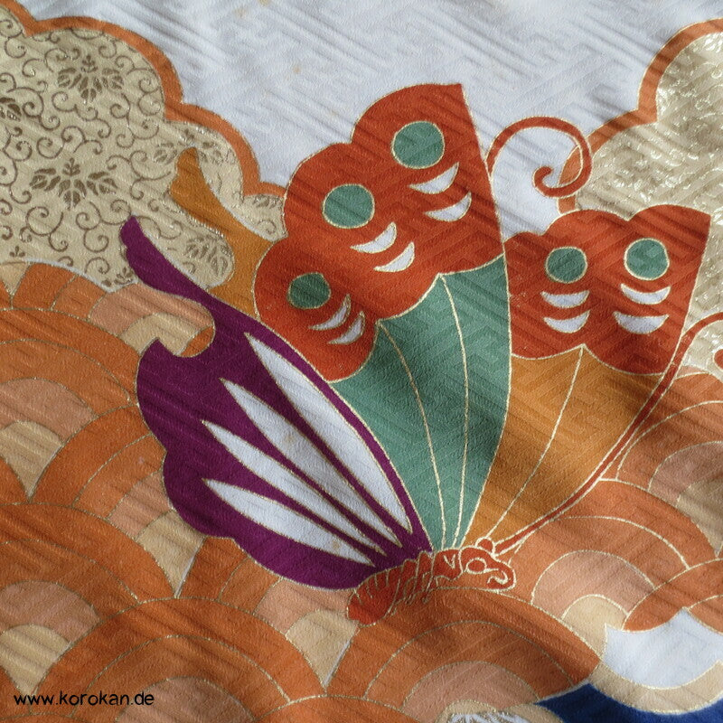 Schmetterlingen auf kobaltblau Homongi Kimono, teilbestickt