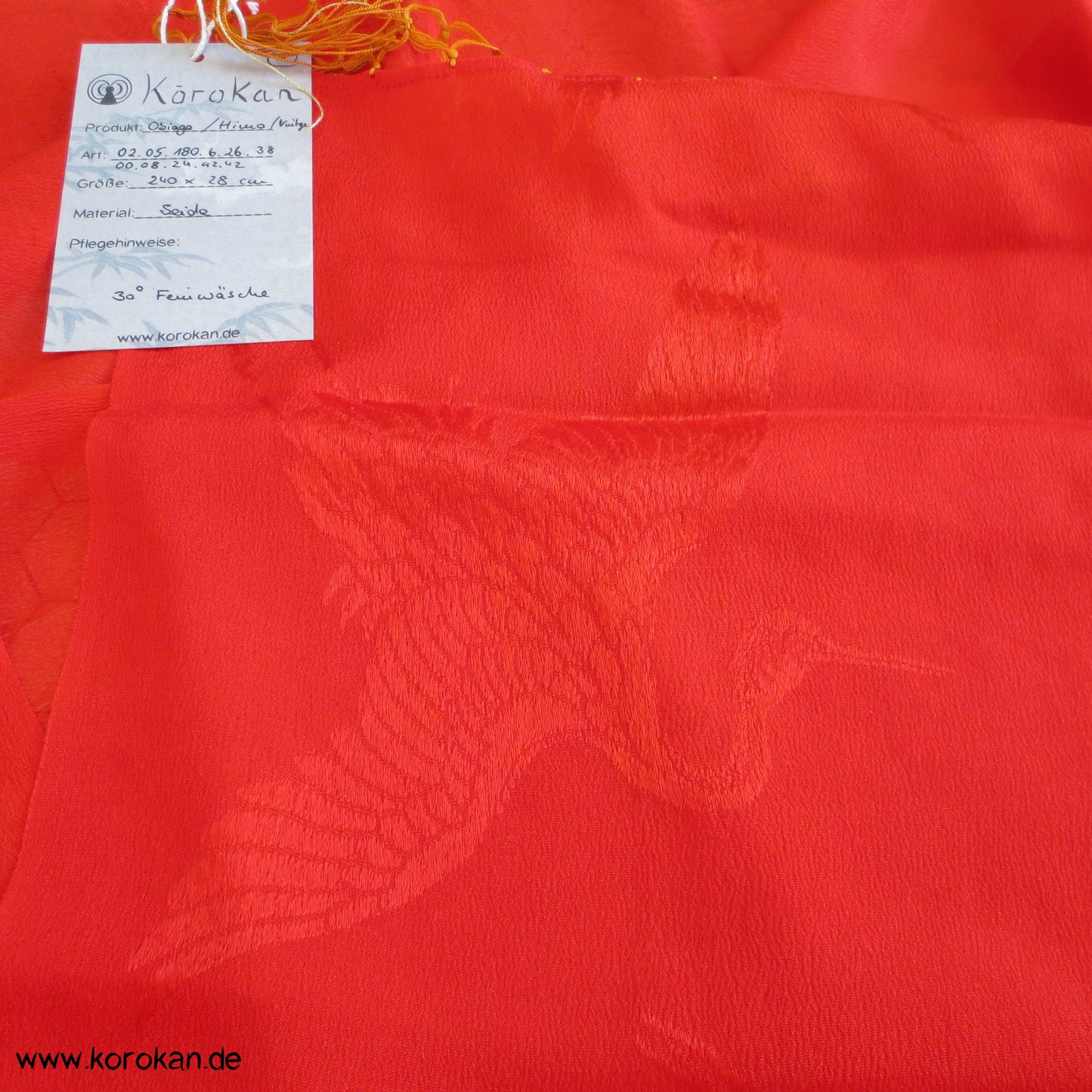 japanisches Shigoki - Kimono Bindeband - Seidentuch mit Fransen, eingewebtes Muster