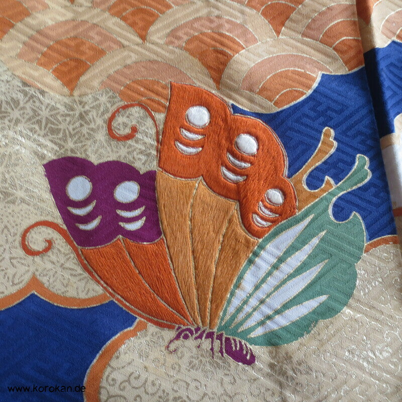 Schmetterlingen auf kobaltblau Homongi Kimono, teilbestickt