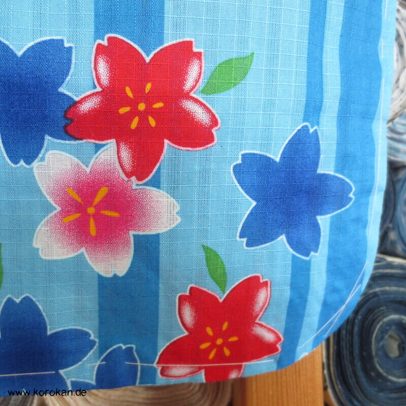 Streifen und Sakura Blüten Yukata Kimono, reine Baumwolle