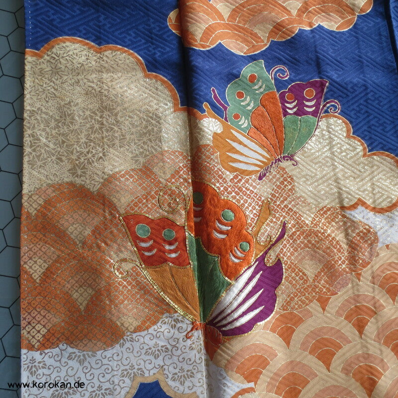 Schmetterlingen auf kobaltblau Homongi Kimono, teilbestickt