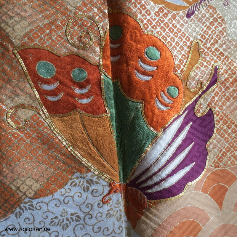 Schmetterlingen auf kobaltblau Homongi Kimono, teilbestickt