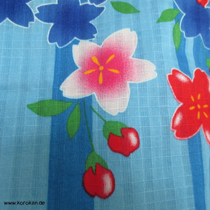 Streifen und Sakura Blüten Yukata Kimono, reine Baumwolle