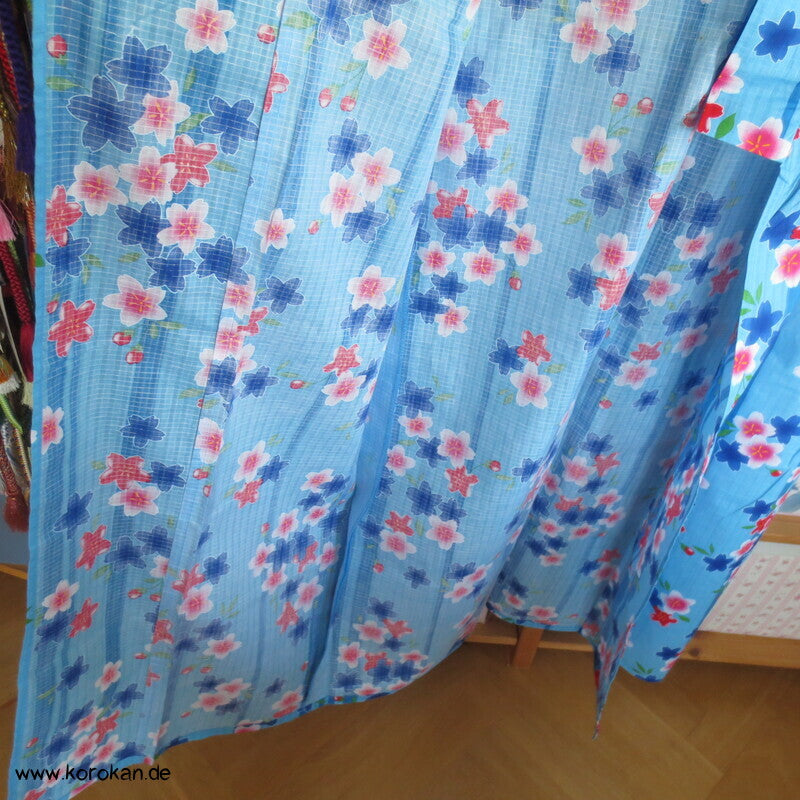 Streifen und Sakura Blüten Yukata Kimono, reine Baumwolle