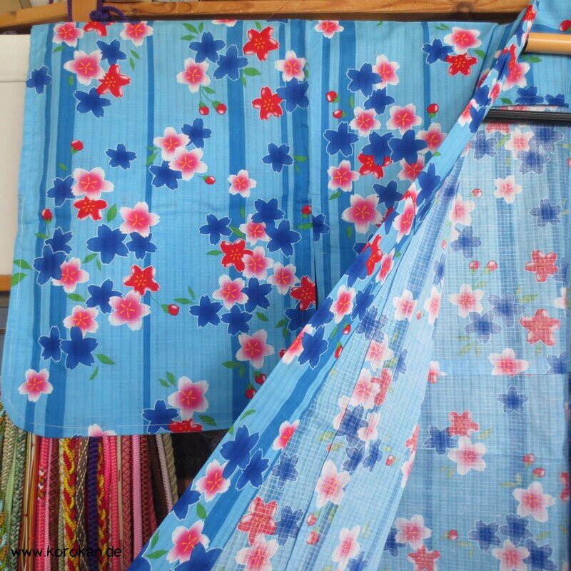 Streifen und Sakura Blüten Yukata Kimono, reine Baumwolle