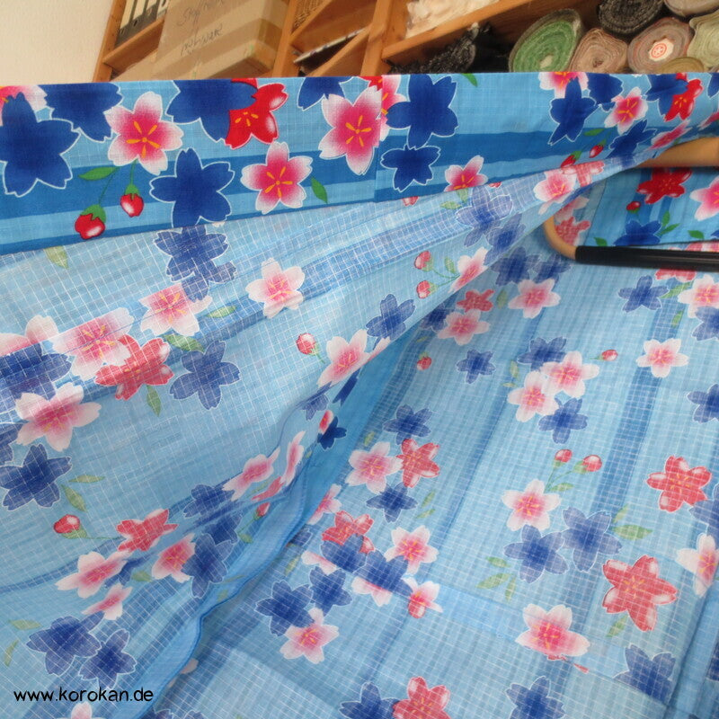 Streifen und Sakura Blüten Yukata Kimono, reine Baumwolle