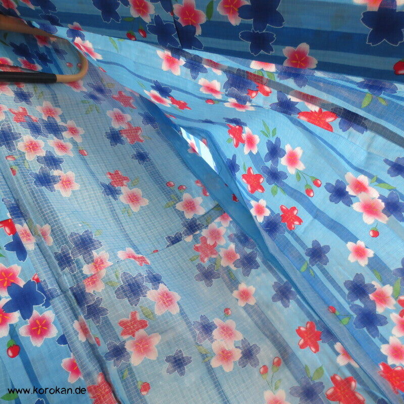 Streifen und Sakura Blüten Yukata Kimono, reine Baumwolle