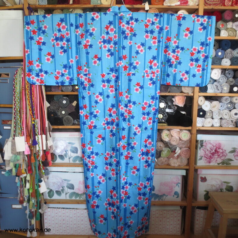 Streifen und Sakura Blüten Yukata Kimono, reine Baumwolle