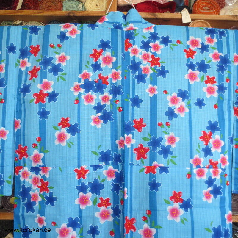 Streifen und Sakura Blüten Yukata Kimono, reine Baumwolle