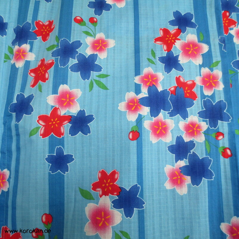Streifen und Sakura Blüten Yukata Kimono, reine Baumwolle