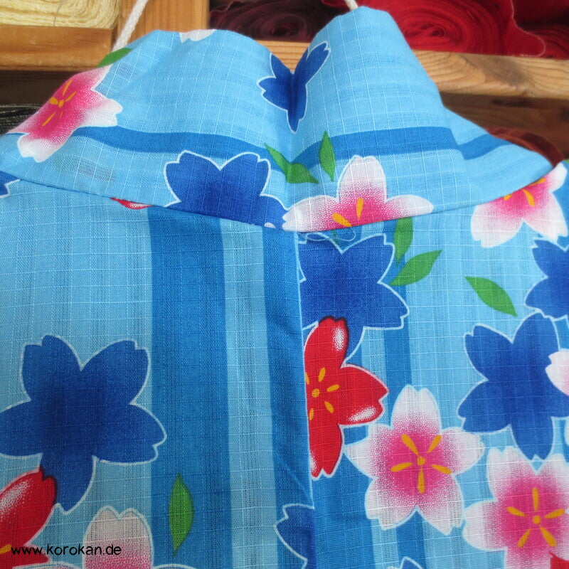 Streifen und Sakura Blüten Yukata Kimono, reine Baumwolle