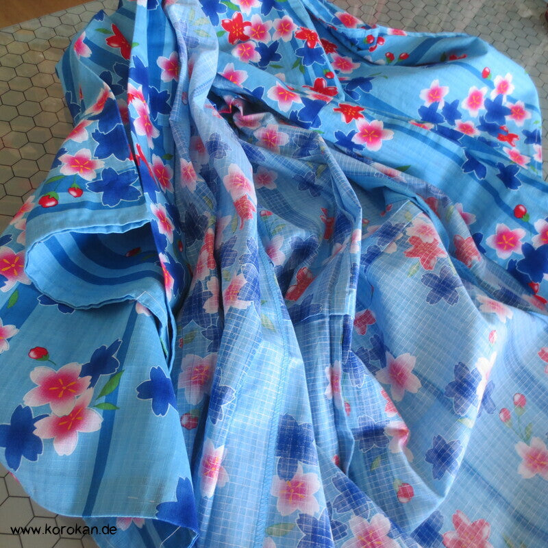 Streifen und Sakura Blüten Yukata Kimono, reine Baumwolle