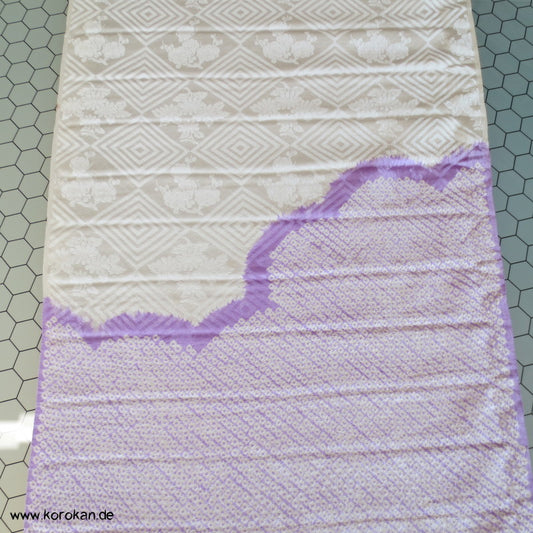 Shibori lila Wolke Seidendamast Kimono Tanmono