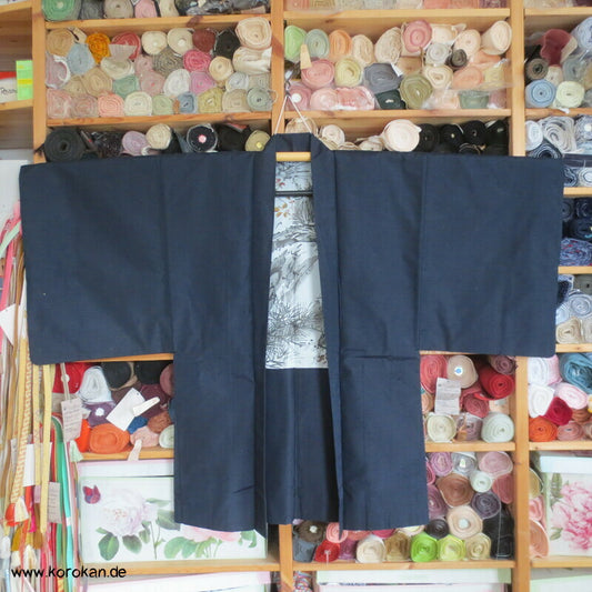 Spatz im Baum gemaltes Futter, Haori Tsumugi Seide Kimono Jacke