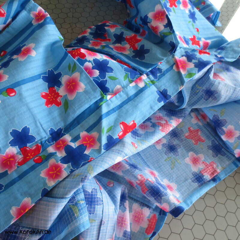 Streifen und Sakura Blüten Yukata Kimono, reine Baumwolle