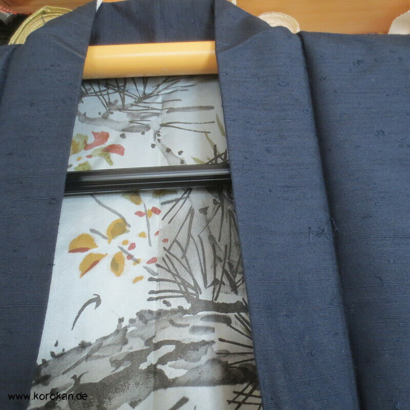 Spatz im Baum gemaltes Futter, Haori Tsumugi Seide Kimono Jacke