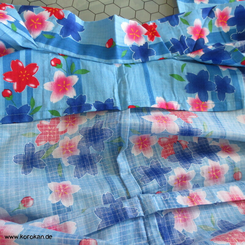 Streifen und Sakura Blüten Yukata Kimono, reine Baumwolle