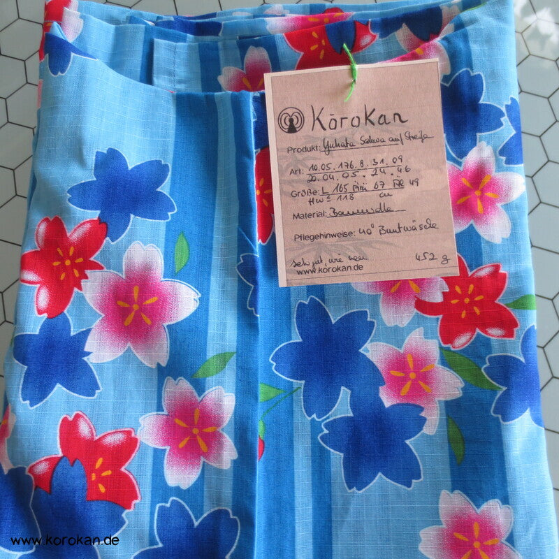 Streifen und Sakura Blüten Yukata Kimono, reine Baumwolle