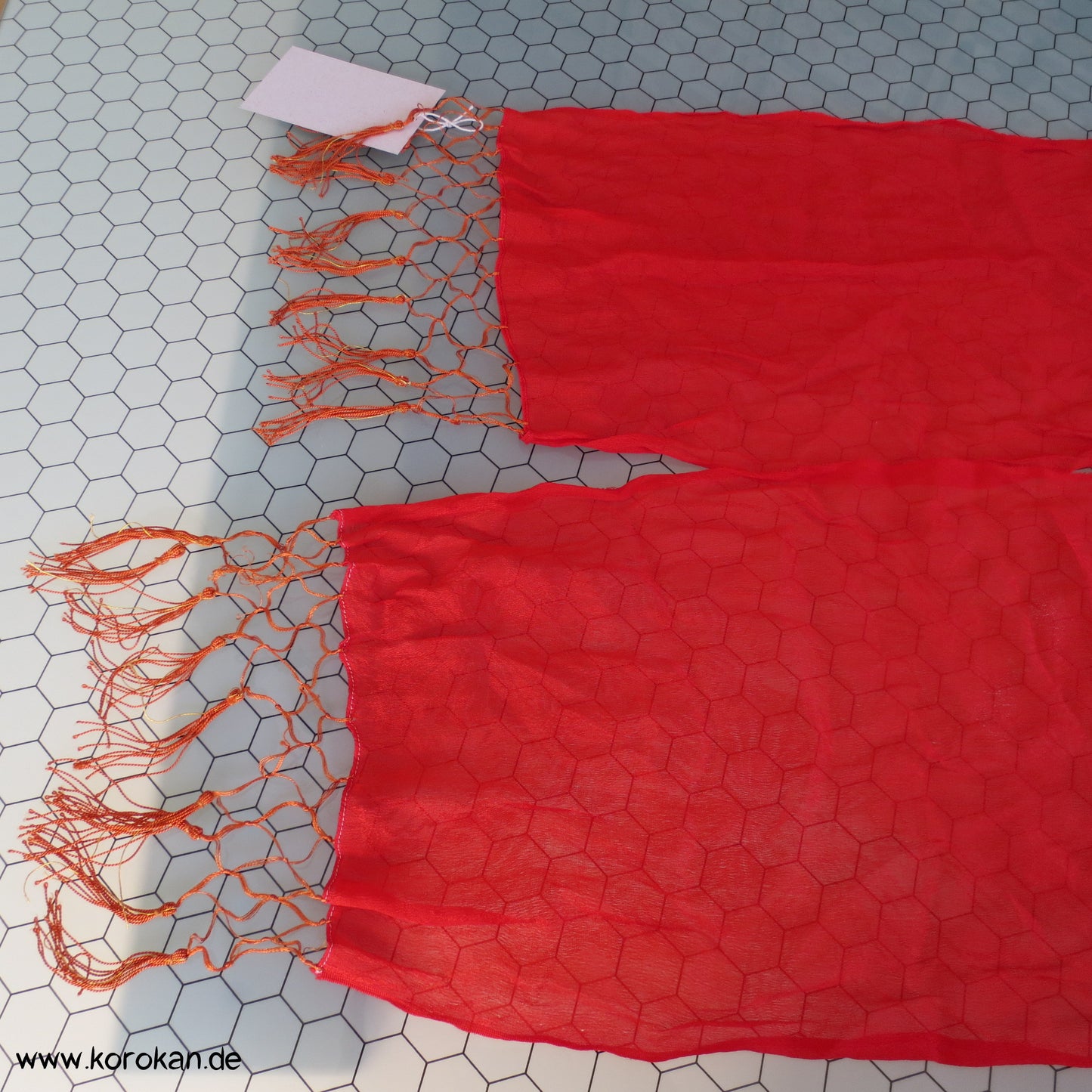 japanisches Shigoki - Kimono Bindeband - Seidentuch mit Fransen, eingewebtes Muster