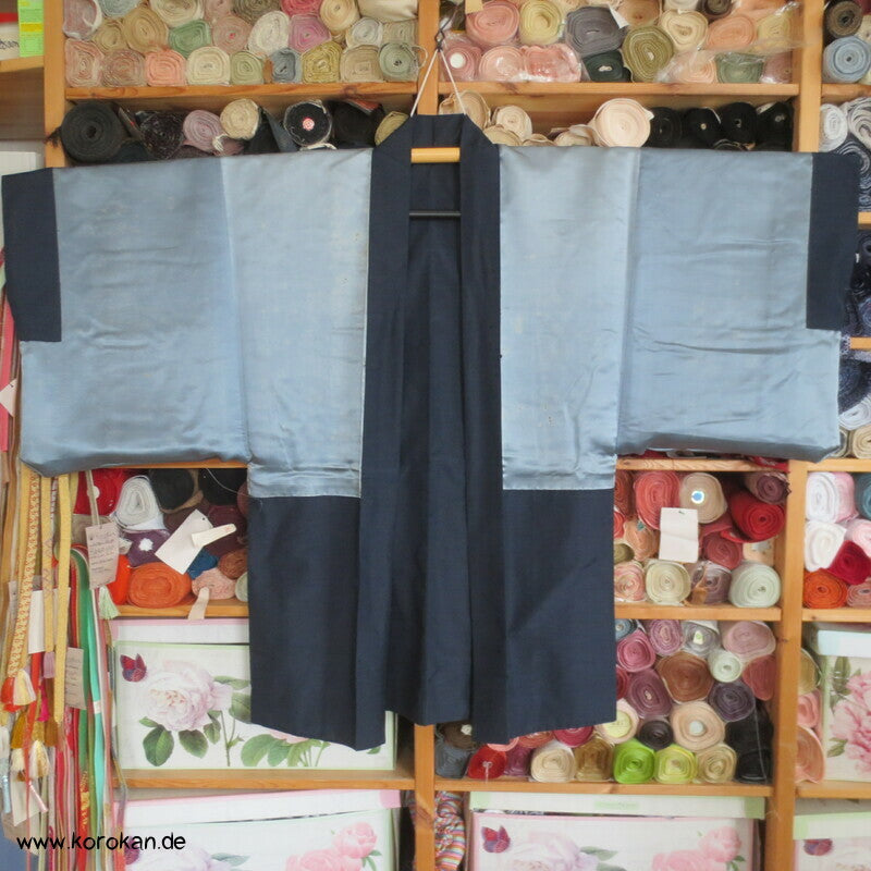 Spatz im Baum gemaltes Futter, Haori Tsumugi Seide Kimono Jacke